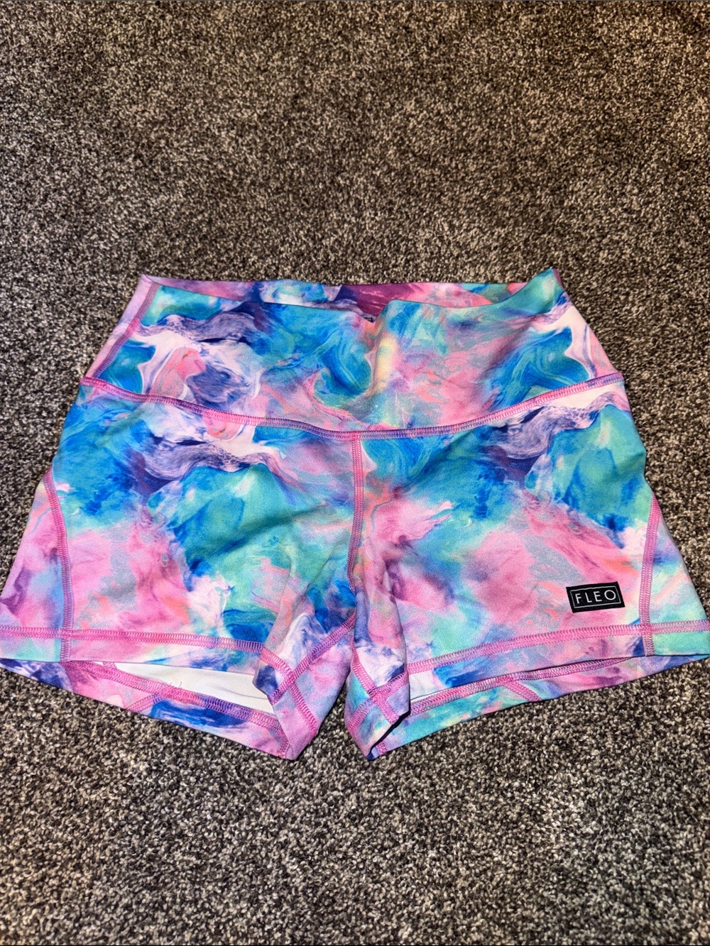 Fleo Women's High-Waist Tie-Dye Athletic Shorts - Pink, Blue, Green